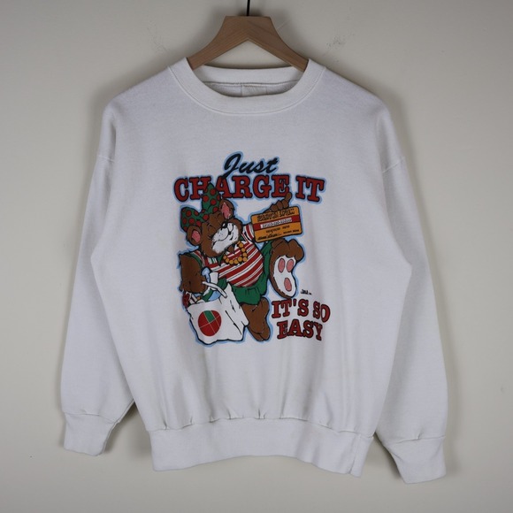 Tnt Other - Vintage Holiday Shopping Bear‎ Abearican Express Sweatshirt White Medium 21x24